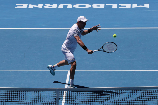 MELBOURNE, AUSTRALIA - JANUARY 21, 2019: Professional tennis player Roberto Bautista Agut of Spain in action during his quarter-final match at 2019 Australian Open in Melbourne Park - Φωτογραφία, εικόνα