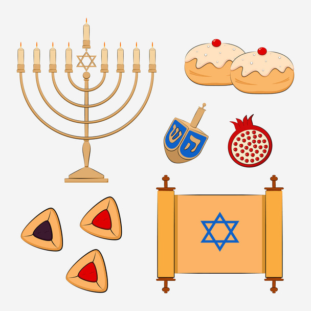 Kuvakkeet Israelin juhlapäiväksi. Juutalaiset perinteiset tuotteet
. - Vektori, kuva