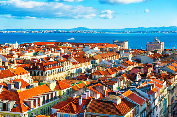 Old architecture with red roofs in Lisbon, Portugal.  - Photo, image