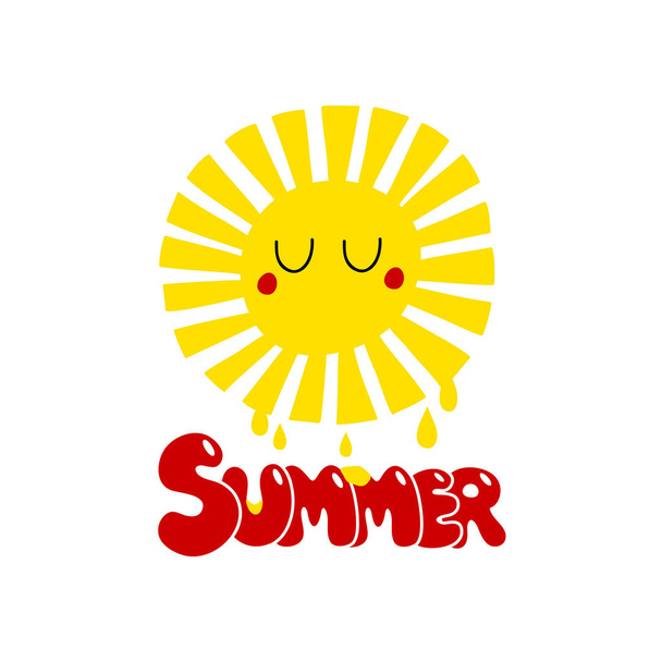 Sleeping summer print with yellow sun and bubble lettering. - Vektori, kuva