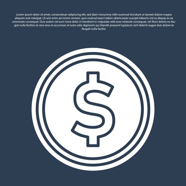 Línea azul Moneda dinero con símbolo de dólar icono aislado sobre fondo azul. Signo de moneda bancaria. Símbolo efectivo. Ilustración vectorial
 - Vector, imagen