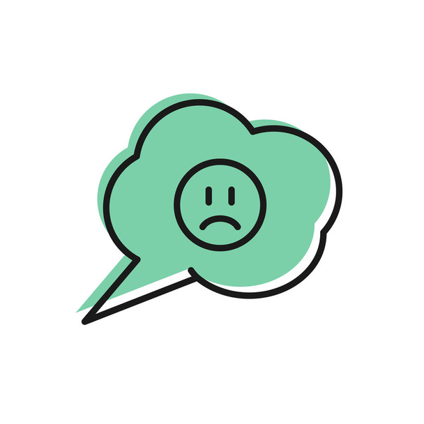 Black line Speech bubble with sad smile icon isolated on white background. Emoticon face. Vector Illustration - Vektor, kép
