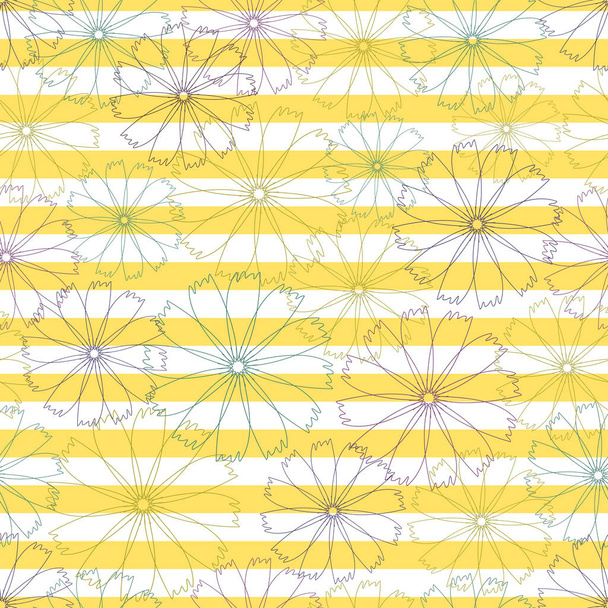 zökkenőmentes színes kézzel rajzolt virág minta sárga csík háttér - Vektor, kép