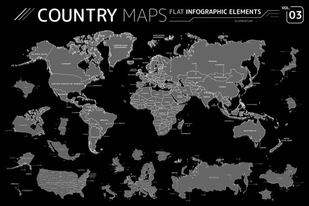 Amerika, Asya, Afrika, Avrupa, Avustralya, Okyanusya, Kanada, Usa, Meksika, Japonya, Rusya, Çin, Brezilya, Vektör Haritaları - Vektör, Görsel