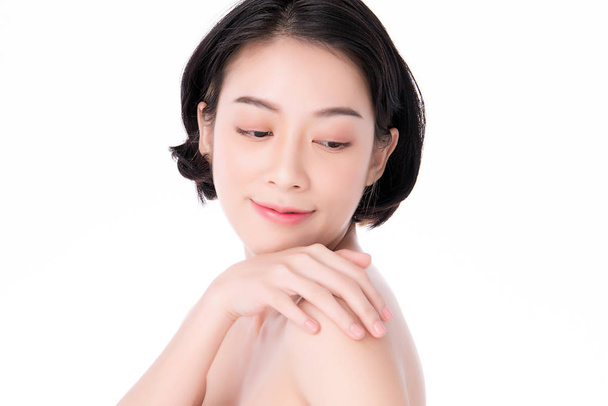 Portrait beautiful young asian woman clean fresh bare skin concept. Asian girl beauty face skincare and health wellness, Facial treatment, Perfect skin, Natural make up, on white background. - Foto, immagini