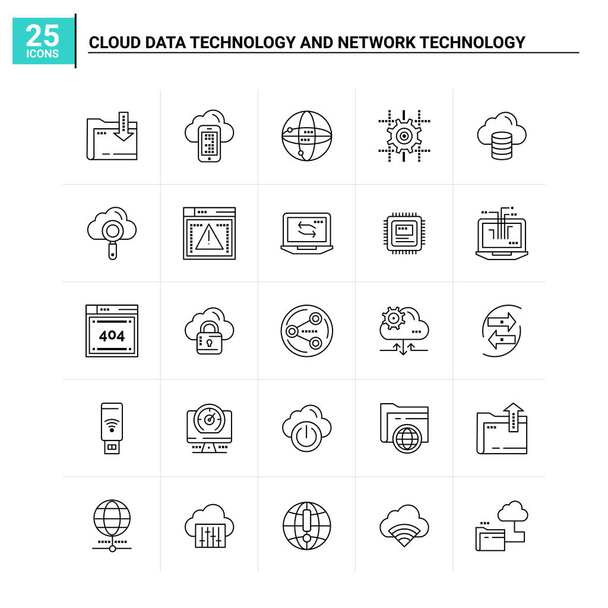 25 Cloud Data Technology ve Network Technology ikonu seti. vektör - Vektör, Görsel