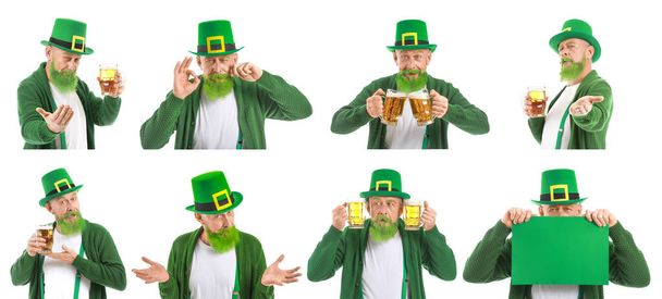 Collage with funny mature man on white background. St. Patrick's Day celebration - Photo, Image