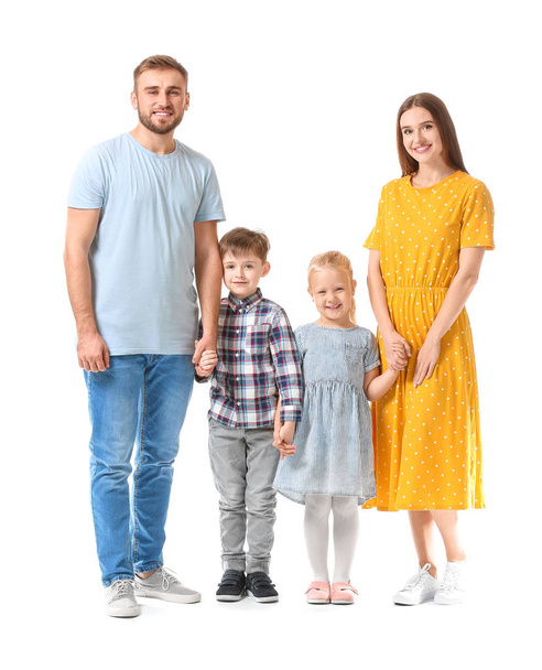Portrait of happy family on white background - Φωτογραφία, εικόνα