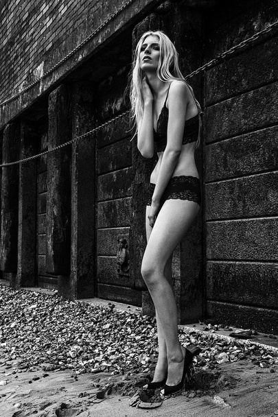 lingerie bikini genç seksi Foto model bir sahilde poz - Fotoğraf, Görsel