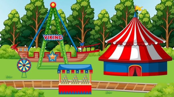 Scène de fond avec tour de cirque et jeux dans le parc
 - Vecteur, image