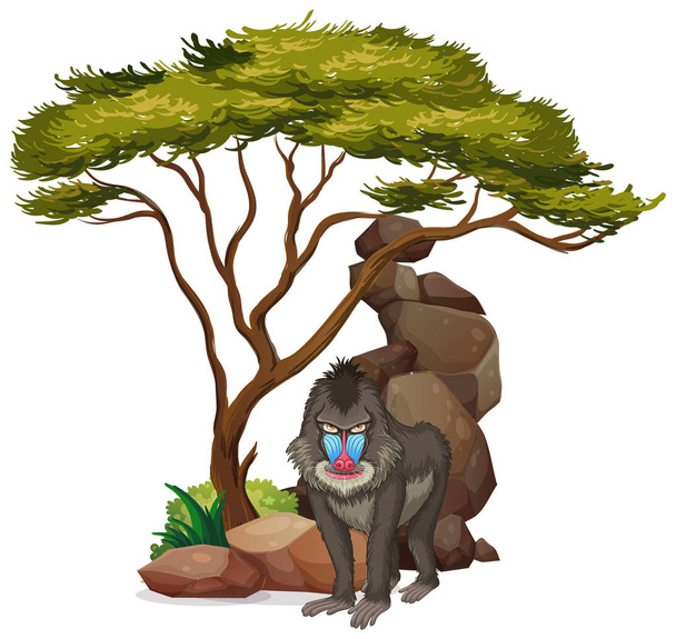 Imagem isolada de babuíno sob a árvore
 - Vetor, Imagem