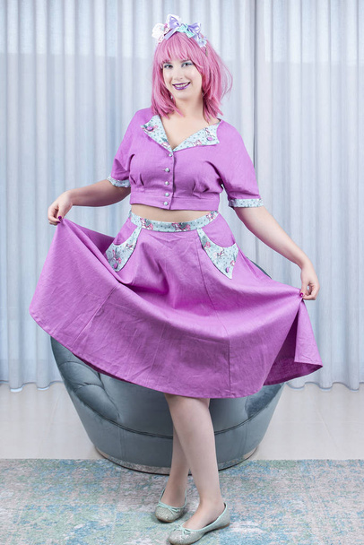 Pinup girl with colorful outfit. - 写真・画像