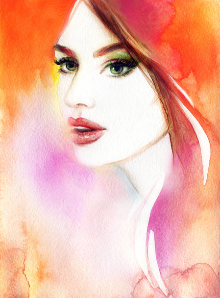 beautiful woman. fashion illustration. watercolor painting - Photo, Image