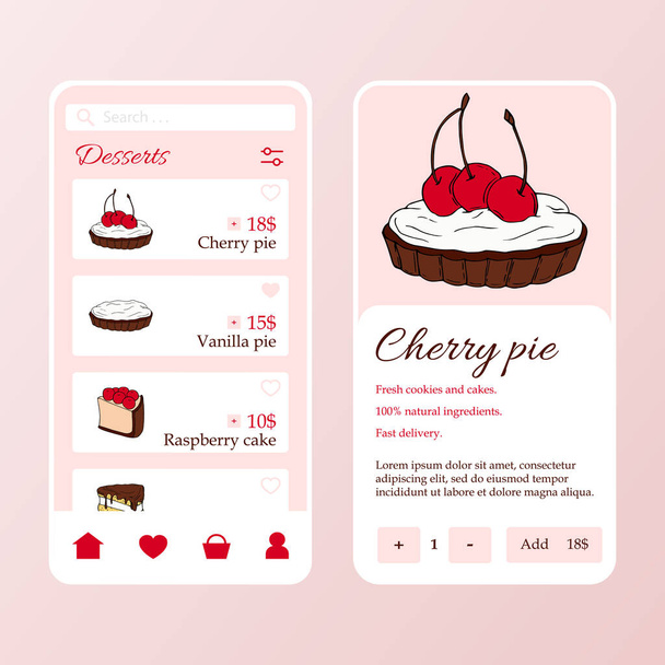 Dessert shop mobile application template. Modern illustration for design and web. - Vector, imagen
