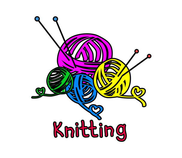 Boules de fil coloré et aiguilles à tricoter sur un fond blanc. Illustration vectorielle
. - Vecteur, image