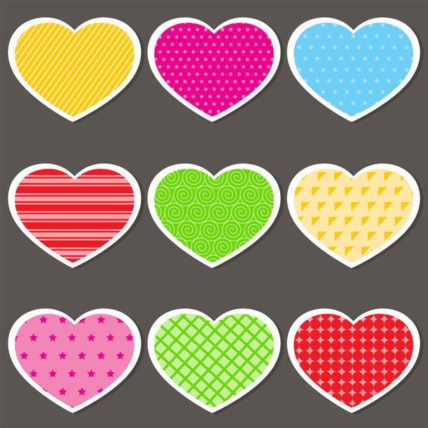 Vector hearts on a dark background. Perfect for greeting cards, wallpapers, gift paper, cobweb, textile, background - Vetor, Imagem