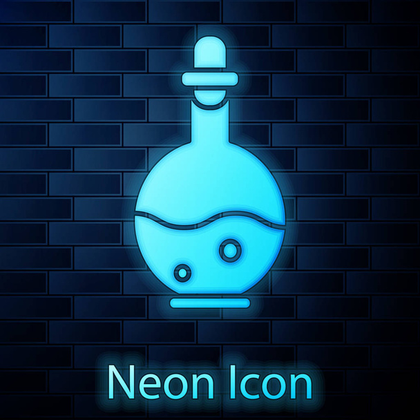 Ragyogó neon üveg, mágikus elixír ikon elszigetelt téglafal háttér. Számítógépes játék. Vektorillusztráció - Vektor, kép