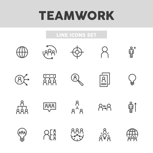 Teamarbeit einfache Set-Line-Icons. Konzept von Startups, Gründung eines Unternehmens, Teamarbeit. Vektor Illustration Symbolelemente für Webdesign. - Vektor, Bild