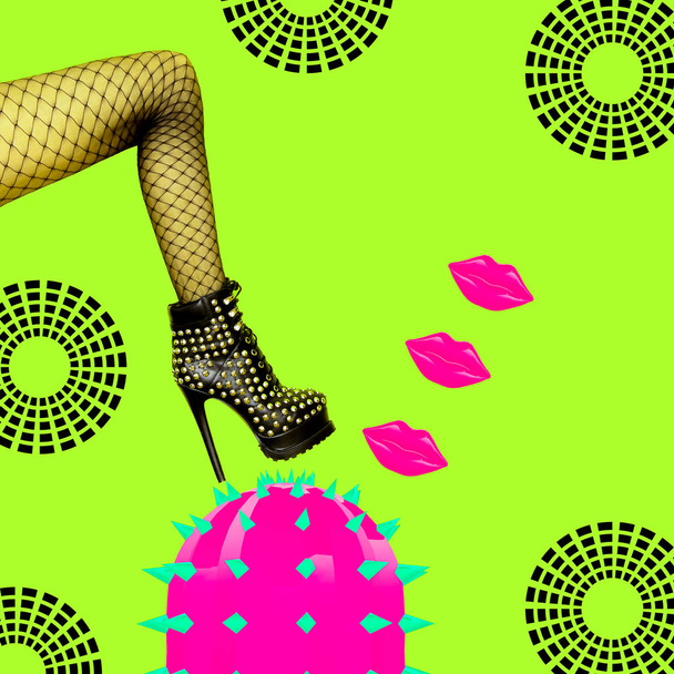  Women's Sexy boots with high heels.  Geometry art collage. Fash - Zdjęcie, obraz