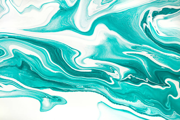 Mint green and white marbling acrylic paint background - Foto, immagini