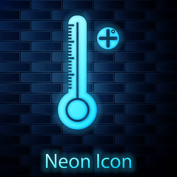 Светящийся неоновый медицинский цифровой термометр для иконки медицинского осмотра, изолированный на фоне кирпичной стены. Векторная миграция
 - Вектор,изображение