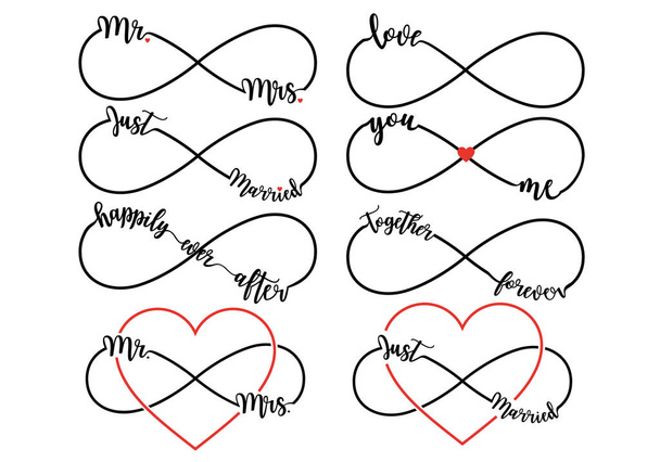 Wedding letterings with infinity sign, vector set - ベクター画像