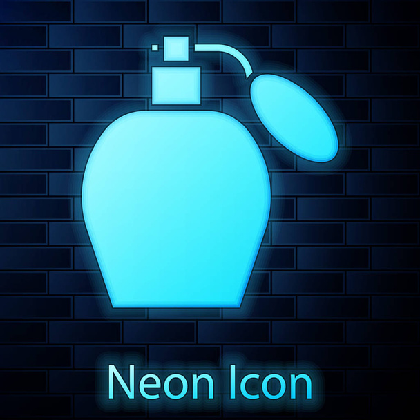 Gloeiende neon parfum icoon geïsoleerd op bakstenen muur achtergrond. Vector Illustratie - Vector, afbeelding