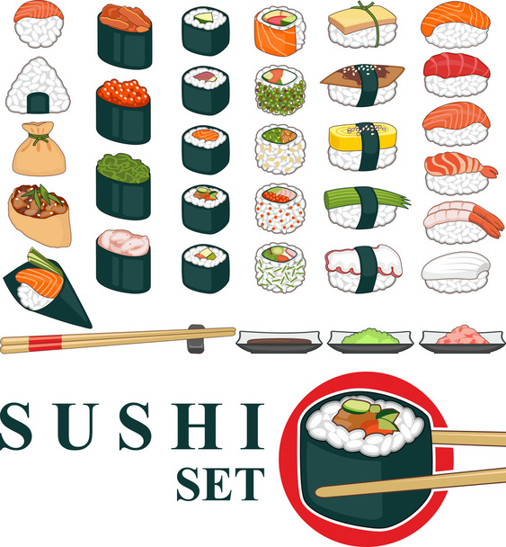 zestaw duży sushi - Wektor, obraz