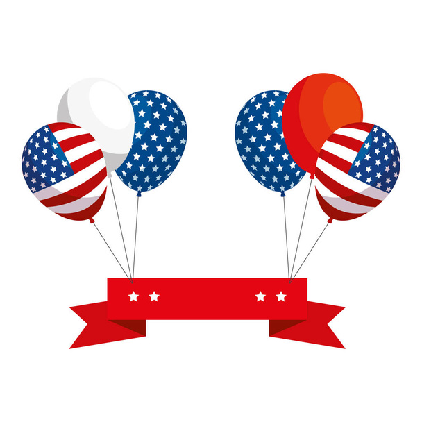 Isolated usa balloons and ribbon vector design - Vector, Image