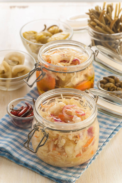 Homemade canned pickled and fermented vegetables for long-term s - Φωτογραφία, εικόνα