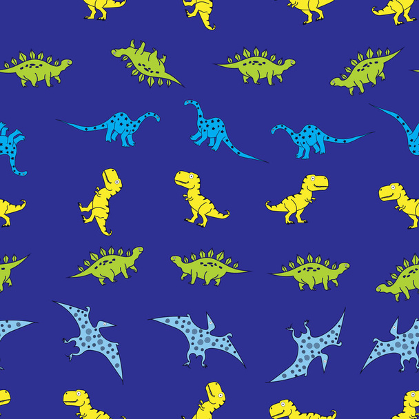 Cute hand drawn dinosaur vector seamless pattern background.  - Vektor, Bild