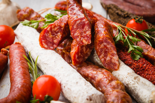 Cured pork and beef sausages - Photo, image