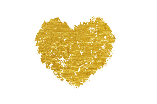Paint brush golden heart on white background. Design element for valentines. - Foto, Bild