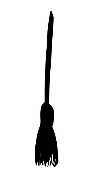 Drawn broom. Broom for cleaning on the street. Minimalism. Black and white graphics - Vector, Image