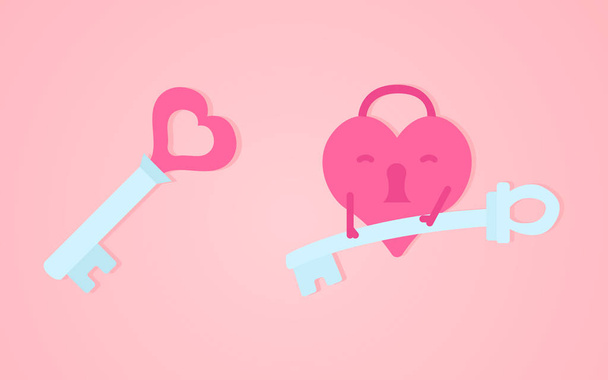 Heart lock with key vector illustration on a pink background - Vector, Image