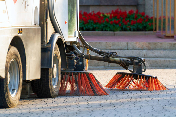 Sweeper cleaning machine on a city street - Photo, Image
