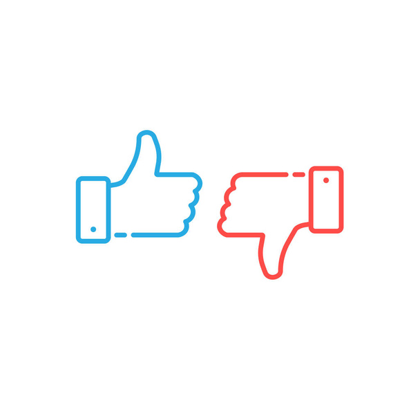 Thumbs up and down icons. Blue button, red button. Simple linear - Vector, Image