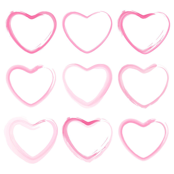 set of vector pink hearts in grunge style - ベクター画像
