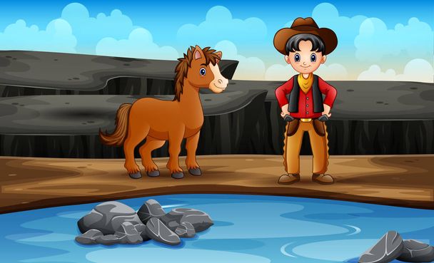 Дикий Запад с ковбоем и его лошадью
  - Вектор,изображение
