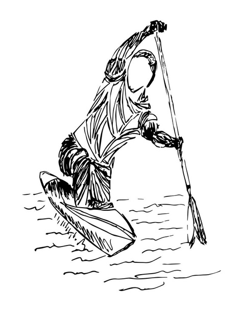 Стилизованный, геометрический гребля, катание на лодке, каноэ, весло, вектор рядов
 - Вектор,изображение