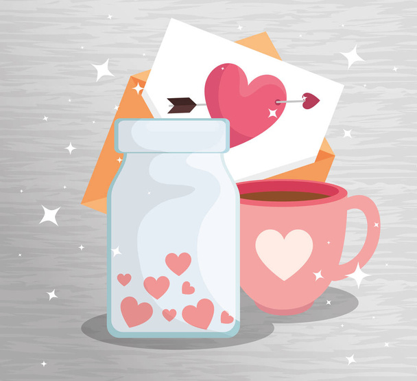 garrafa com corações e ícones para o dia de São Valentim
 - Vetor, Imagem