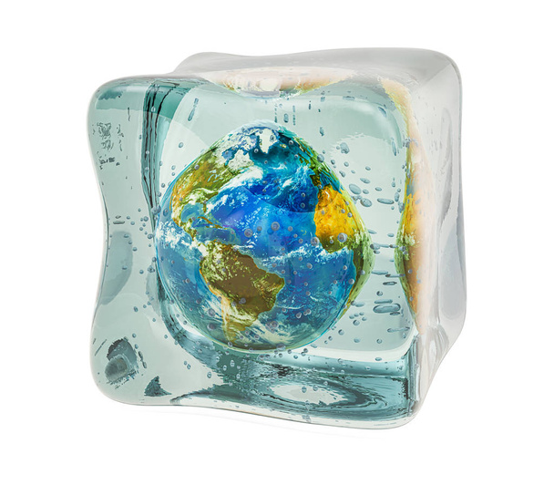 Earth Globe frozen in ice cube, 3D rendering - Φωτογραφία, εικόνα