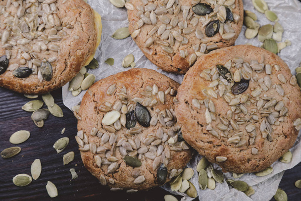 delicious cookies with seeds on the table - Photo, Image
