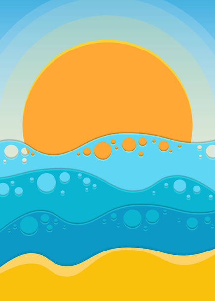 Summer vacation background with sea, sky, sun and sand. Design f - ベクター画像