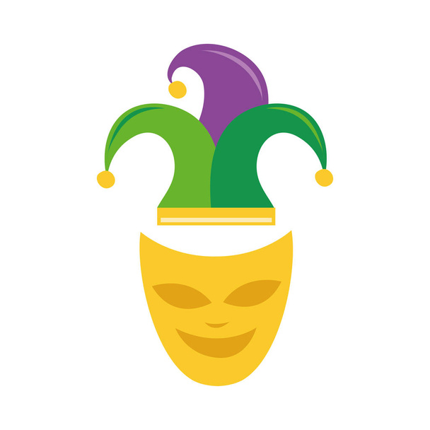 mardi gras theater mask with jester hat - Vector, Image