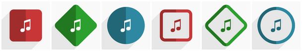 Conjunto de iconos de música, ilustración vectorial de diseño plano en 6 opciones para el diseño web y aplicaciones móviles en eps 10. - Vector, Imagen