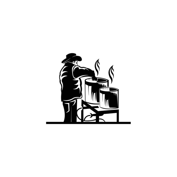 chef worker cooking vector, Cook man with ladle and cooking pan glyph  - Vector, Image