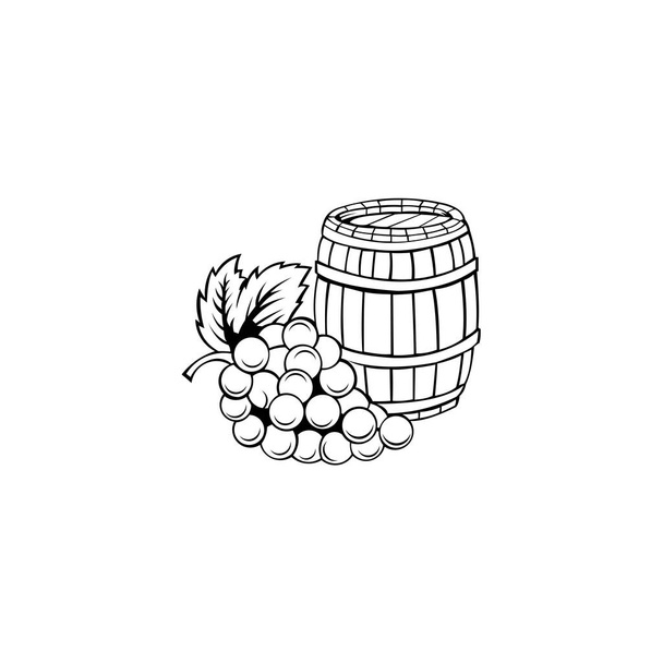 ブドウのワインベクトルのボトル、ブドウの束とワインのボトルビール樽  - ベクター画像