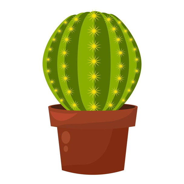 Zöld kaktuszcserép, házi kerti botanikus házi növény, kaktuszdekoráció - Vektor, kép
