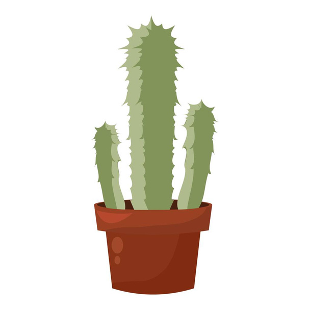Green cactus pot, home garden botani houseplant, cacti decoration - Vector, Image